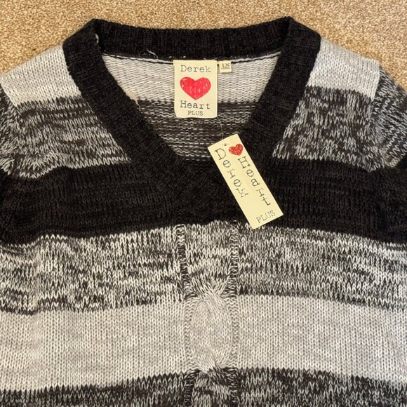 NWT Womens Plus 1X Derek Heart Cable Knit Tunic Sweater Dress Black Gray Marble - Picture 4 of 4